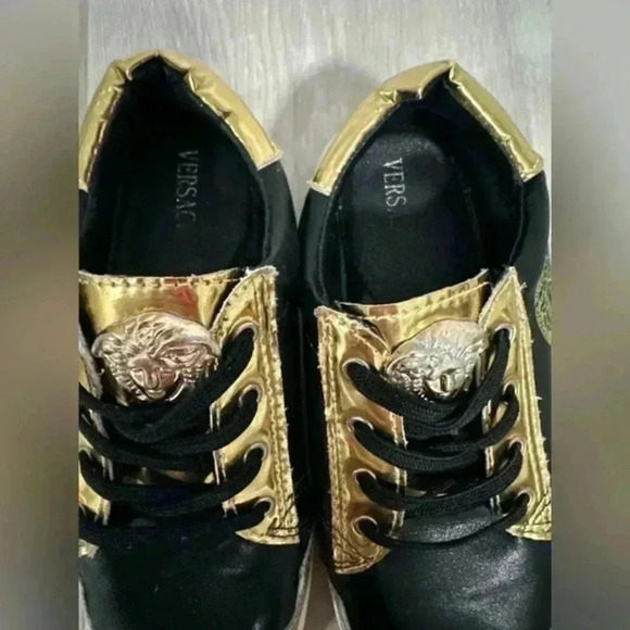 Versace boys‎ Sneakers Rubber Shoes Slip On Leather black/gold Casual Shoes sz 1 - Picture 5 of 8